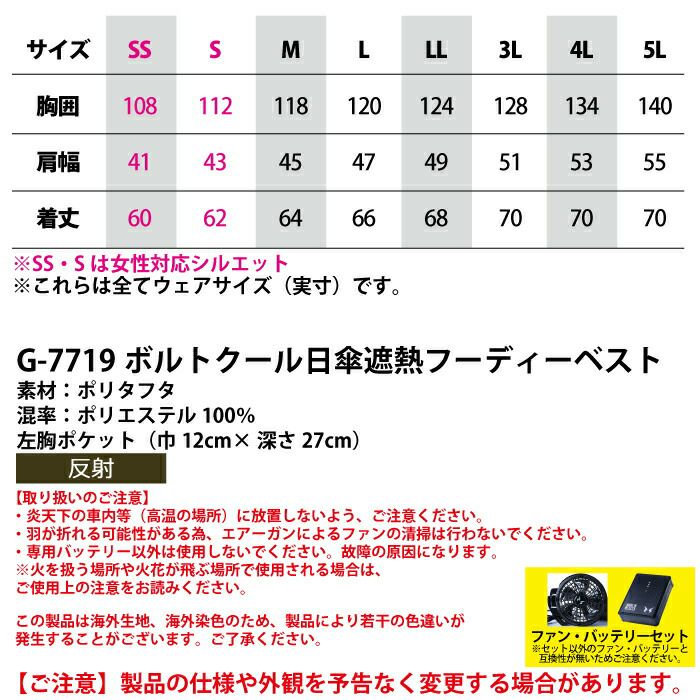 ファン付きウェア 春夏用 コーコス G-7719-03setR4 ボルトクール日傘遮